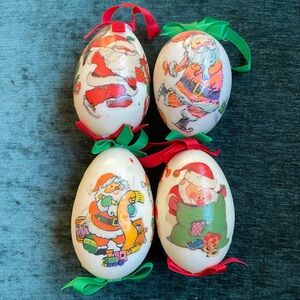 Vintage - 4 Santa-Themed Egg-Shaped Ornaments